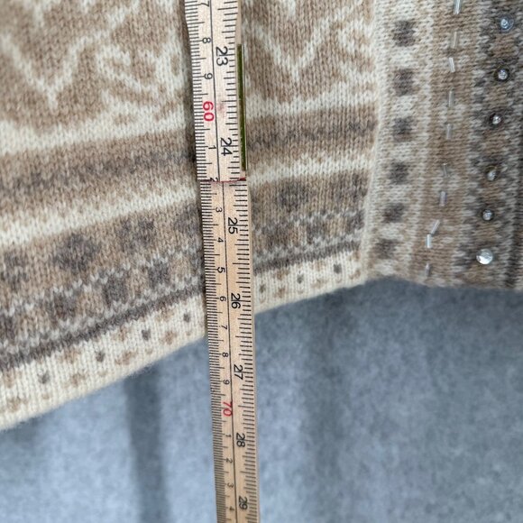 Coldwater Creek Snowflake Full Zip Cardigan Sweater Size XL Tan Wool Knit NEW - Picture 12 of 13